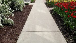 Concrete sidewalk and patios