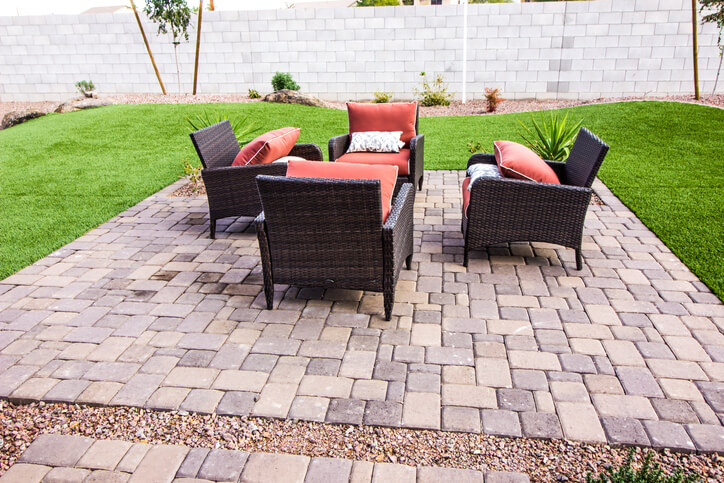 Patios - Outdoor Pavers Patio With Four Wicker Chairs